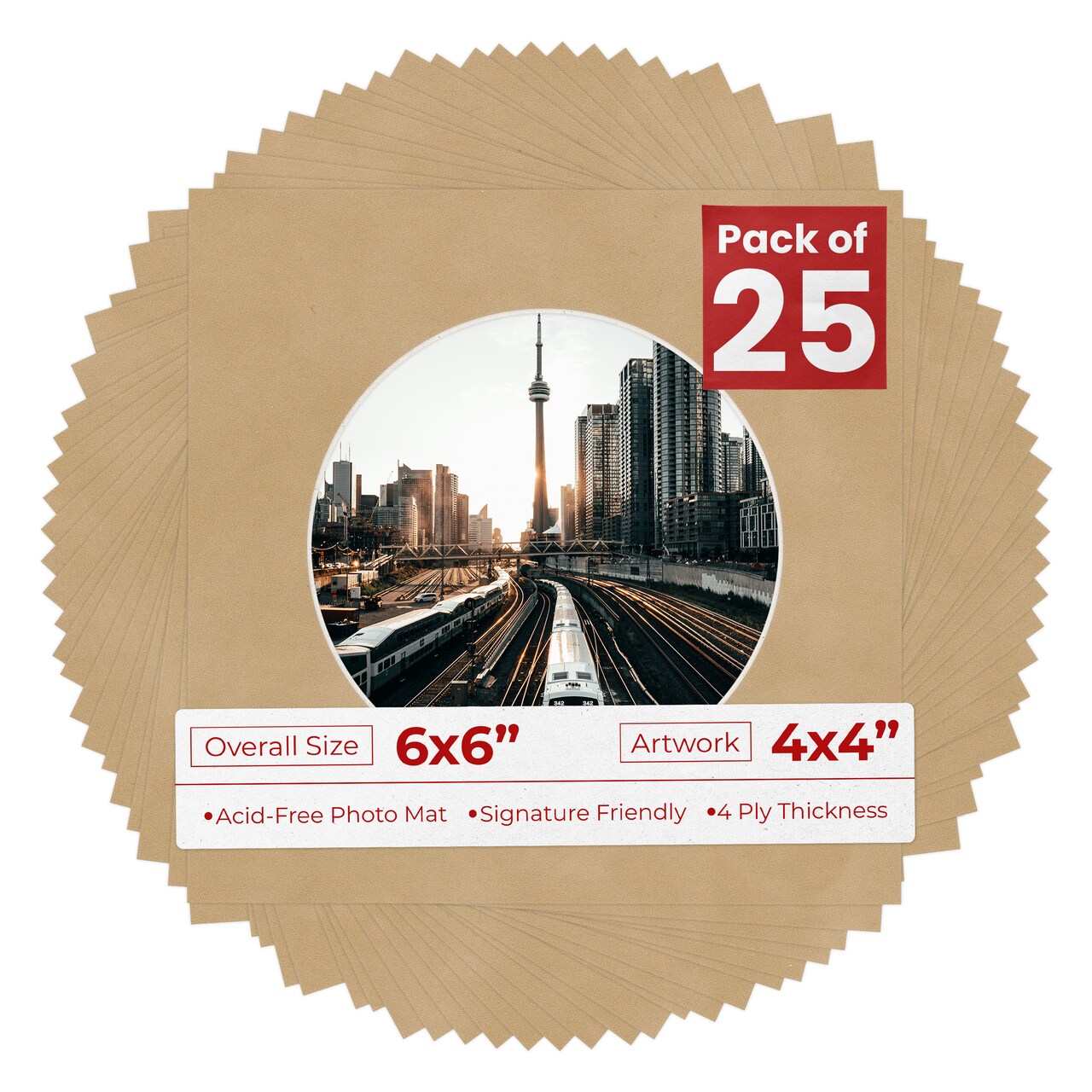 Beige Suede Mat Board for 6x6 Frames - Circle Opening for 4x4 Photos